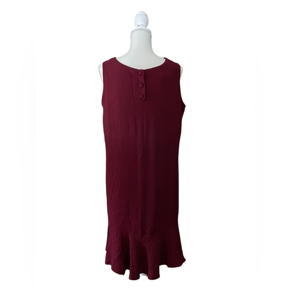 Women’s Vintage Nina Pinnacle Burgundy Sleeveless Ruffle Trim W/ 3 Cloth Buttons